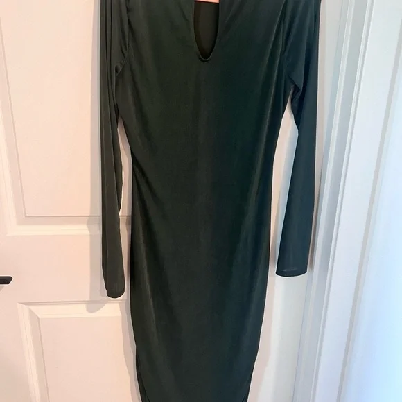Elegant Forest Green Ruched Dress Size Large - Picture 8 of 11